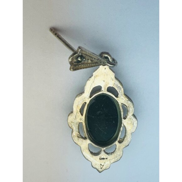 Vintage Sterling Silver 925 Marcasite Black Onyx Drop Dangle Earrings 5.2g - Picture 7 of 8